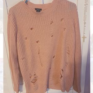 Pink mauve distressed knit sweater